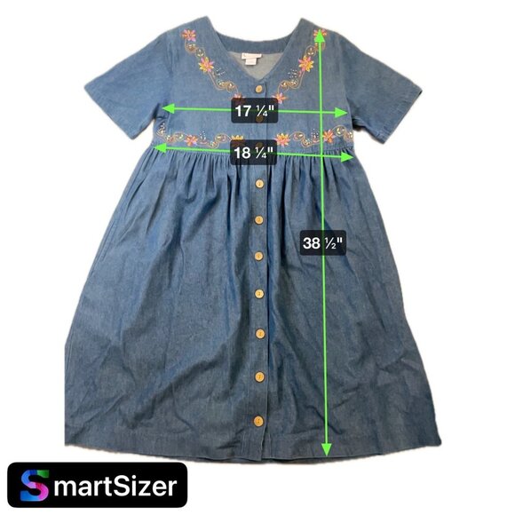 Go Softly Patio Blue Denim Half Sleeve Button Down Embroidered Dress SZ Small - Picture 7 of 7